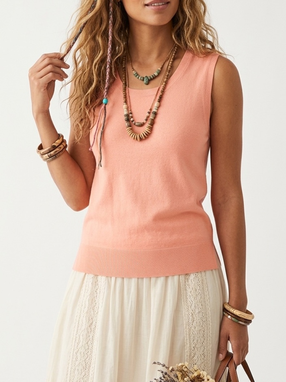 ANN TAYLOR Soft Coral Knit Sleeveless Sweater Shell Top - Size S